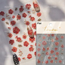 Delicate Shiny Pink Flower Blue Hairpin with Flower Decoration Self Adhesive Nail Art Stickers Pearl Rhinestone Manicure Decals (Online Order Only)