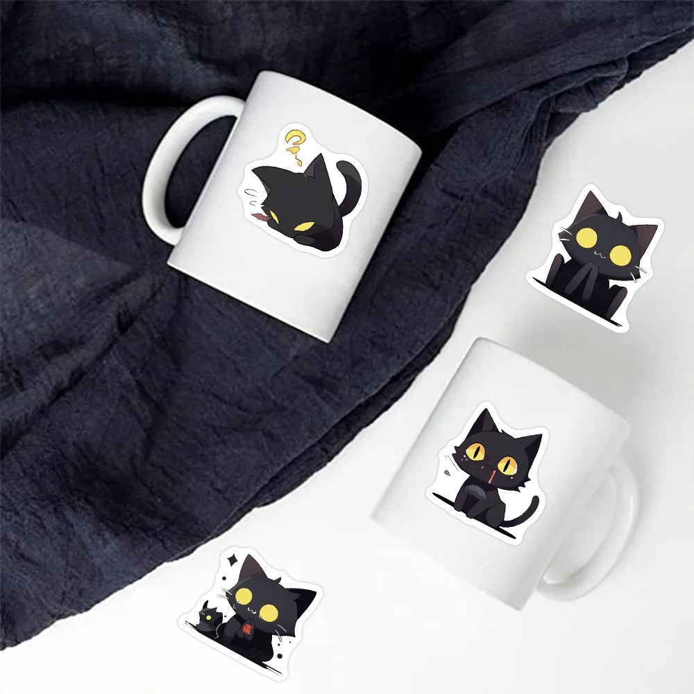 10/30/50/100PCS Cute Cartoon Black Cats Stickers Funny Animals Decals Decoration For Laptop Fridge Phone Stationery Bike Kid Toy (ONLINE ORDER ONLY)