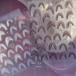 French Skirt Hem Halo Dyeing Purple Pink White Hemline Bowknot Wedding Veil Dreamy Star Adhesive Nail Art Sticker Manicure Decal (ONLINE ORDER ONLY)