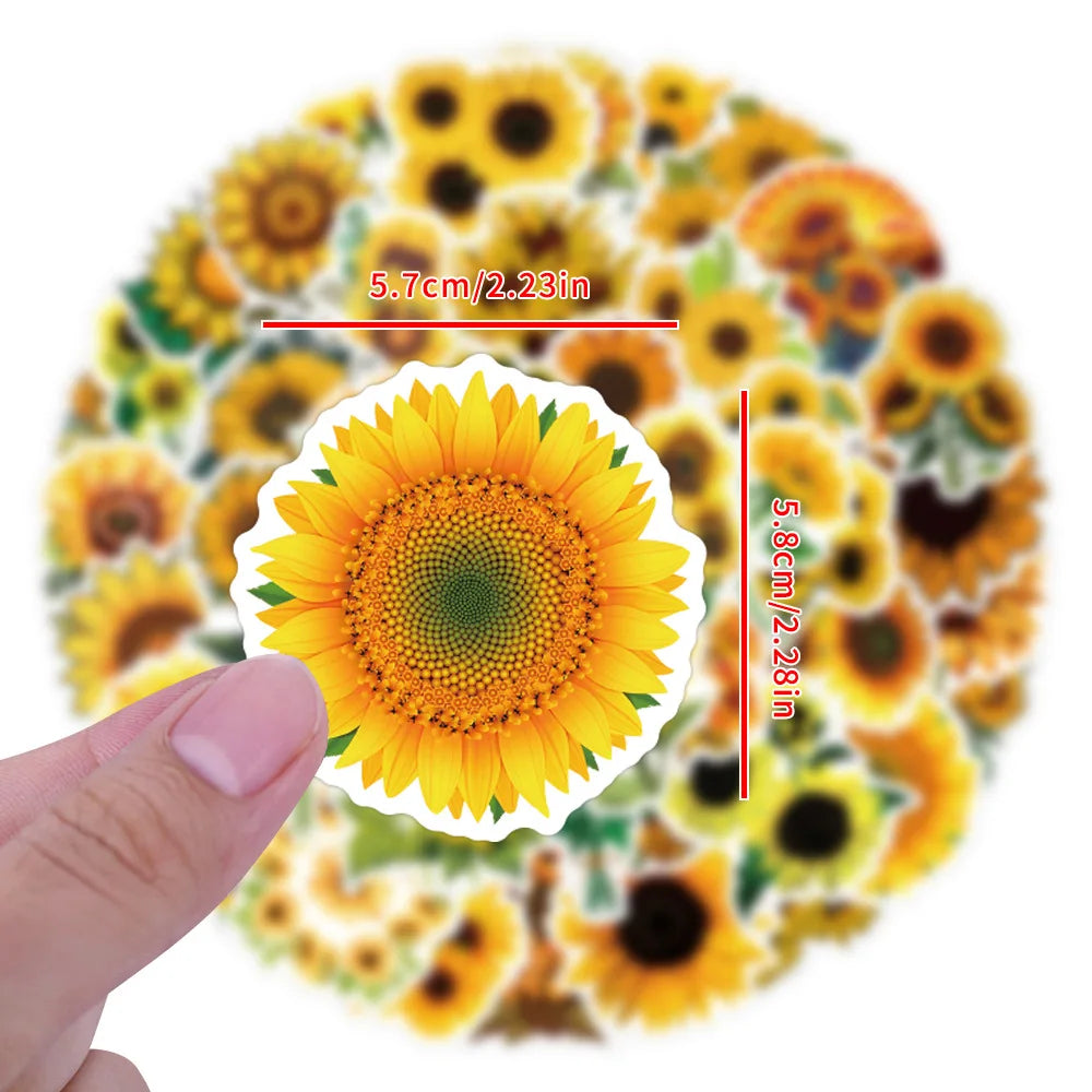10/30/55PCS SunFlower Stickers Golden Yellow Plant Cartoon Sticker DIY Decals Scrapbook Luggage Laptap Phone Guitar Car Bike Toy (ONLINE ORDER ONLY)