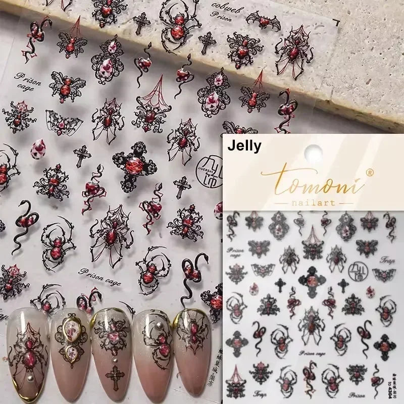 Cat Eye Shiny Blue Purple Spider Cross Love Heart Star Snake Web Jelly Thrilling Nail Art Stickers Manicure Decals Halloween (ONLINE ORDER ONLY)