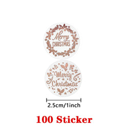 1" Merry Christmas Rose Gold Waterproof Stickers - 100-500 Pcs Holiday Gift Seals (Online Order Only)