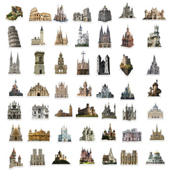 50Pcs Vintage Medieval Castle Stickers Phone Case Skateboard Motorcycle Sticker Retro European Style Architecture Decals (Online Order Only)