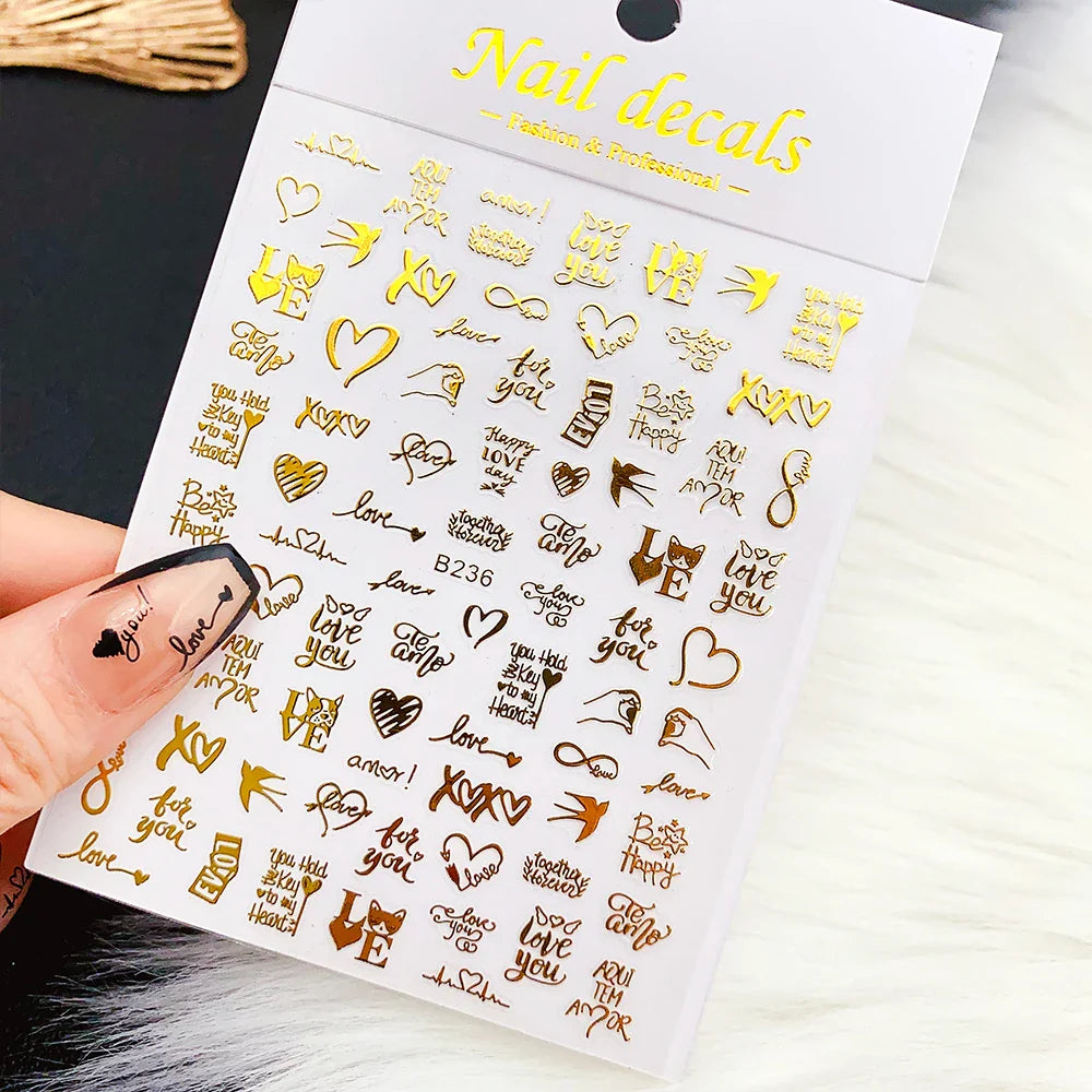 1PC Heart Love Design 3D Nail Art Sticker English Letter Self-Adhesive Slider Valentine's Day DIY Manicure Tips Accessories Tool (ONLINE ORDER ONLY)