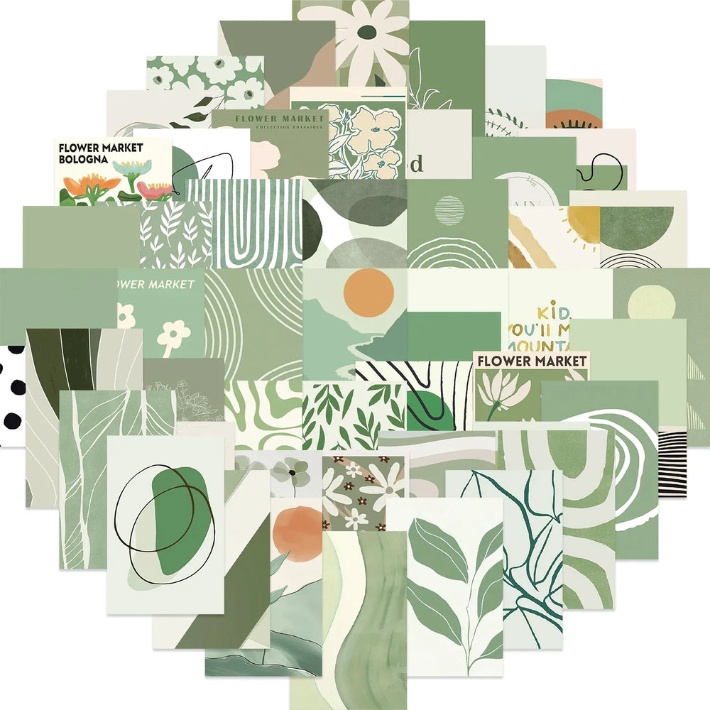 50pcs INS Style Sage Green Stickers for Laptop Scrapbook Notebook Wall Phone Diary Aesthetic Graffiti Waterproof Decoration Toys (ONLINE ORDER ONLY)