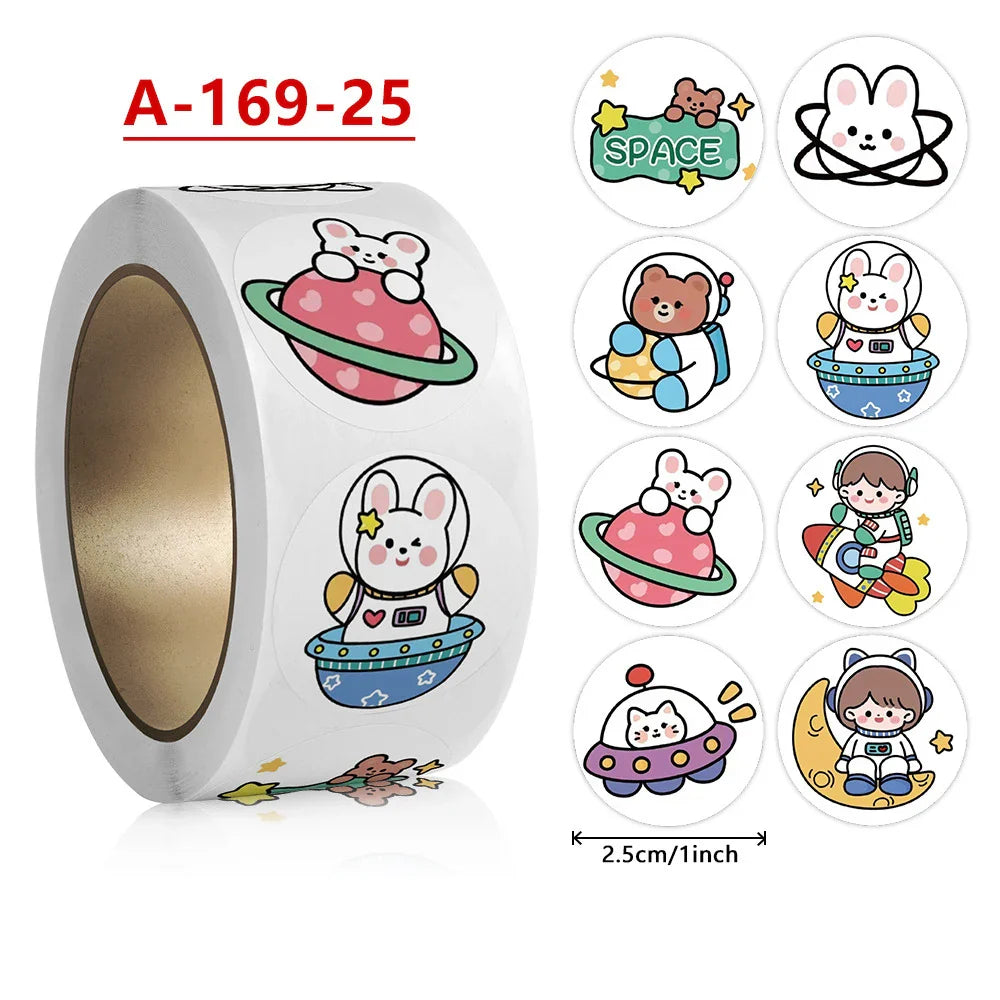 100-500Pcs 2.5cm Korean Cute Animal Stickers Roll for Envelope Praise Reward Student Kid Work Label Kawaii Stationery Seal Lable (Online Order Only)