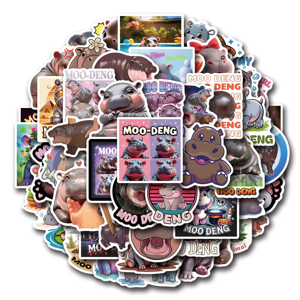 Moo Deng Hippopotamus Stickers Kawaii Animal Decals for Scrapbook, Laptop, Bike, Kids Toy (Online Order Only)