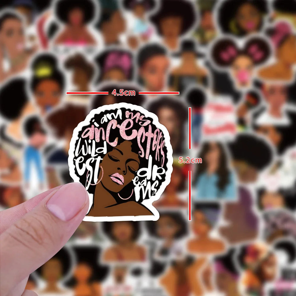10/60Pcs Fashion Inspirational Black Girl Hot Melanin Poppin Sticker For DIY Luggage Laptop Skateboard Phone Decal Stickers (ONLINE ORDER ONLY)