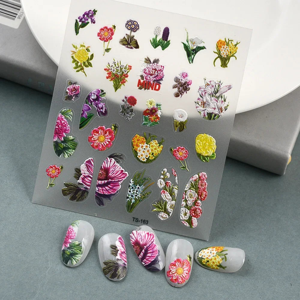 Chic Dragonfly Spider Insect Butterfly 3D Self Adhesive Nail Art Decoration Sticker Heart Puppy Flower Manicure Decal Y2K Flower (ONLINE ORDER ONLY)