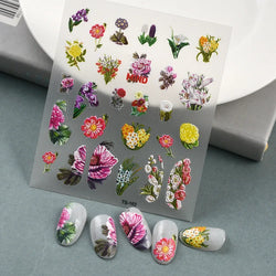 Chic Dragonfly Spider Insect Butterfly 3D Self Adhesive Nail Art Decoration Sticker Heart Puppy Flower Manicure Decal Y2K Flower (ONLINE ORDER ONLY)