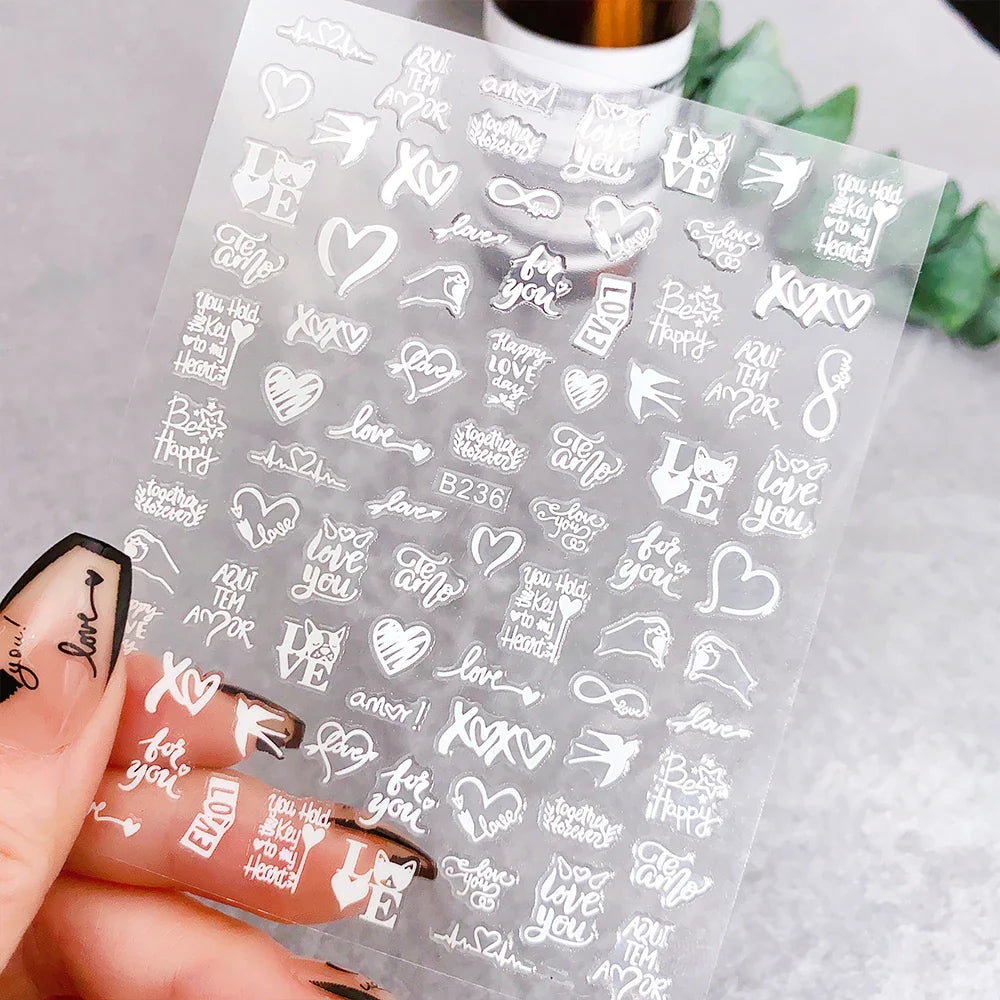 1PC Heart Love Design 3D Nail Art Sticker English Letter Self-Adhesive Slider Valentine's Day DIY Manicure Tips Accessories Tool (ONLINE ORDER ONLY)