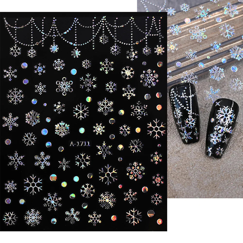 3D Snowflake Nail Art Decals Sliver Bronzing 3D Christmas Nail Art Decoration Self Adhesive Winter Christmas New Year Slides Y2K (ONLINE ORDER ONLY)