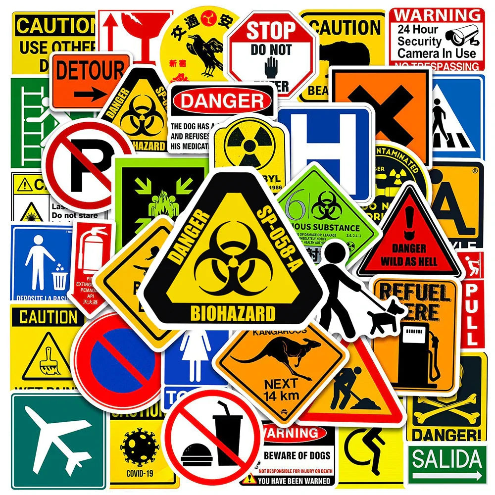 10/30/50/100pcs Warning Stickers Danger Banning Signs Reminder Waterproof Decal Sticker to DIY Car Motorcycle Luggage Snowboard (ONLINE ORDER ONLY)