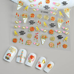 12Pcs 3D Golden Red Glitter Heart Love Nail Sticker Valentine Self Adhesive Cartoon Decal Geometry Lines Stripe Slider Manicure* (ONLINE ORDER ONLY)