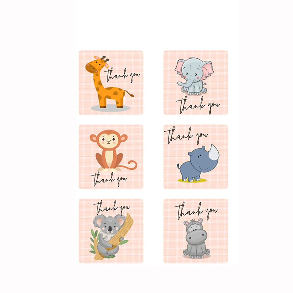 50-300pcs Cartoon Thank You Stickers Animal Adhesive Seal Labels for Business Cards Handmade Gift Decoration Labels Kids Rewards (Online Order Only)