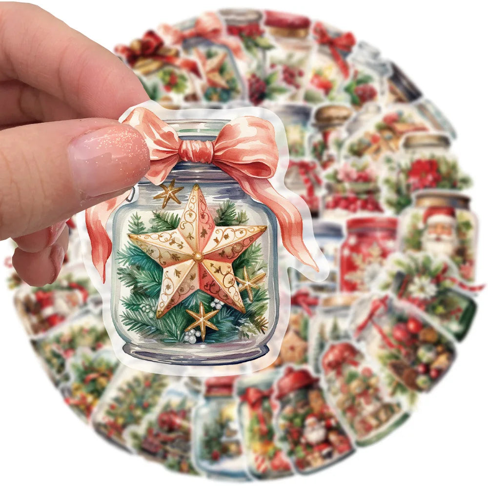 10/30/50PCS Cute Christmas Wishing Bottle Stickers Cartoon Santa Claus Decals Party Decoration Laptop Phone Luggage Fridge Gifts (Online Order Only)