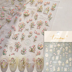 Romantic Flowers Bouquet Butterfly Rose Bowknot Candlestick Wreath Love Heart 5D Self Adhesive Nail Art Stickers Manicure Decals (Online Order Only)