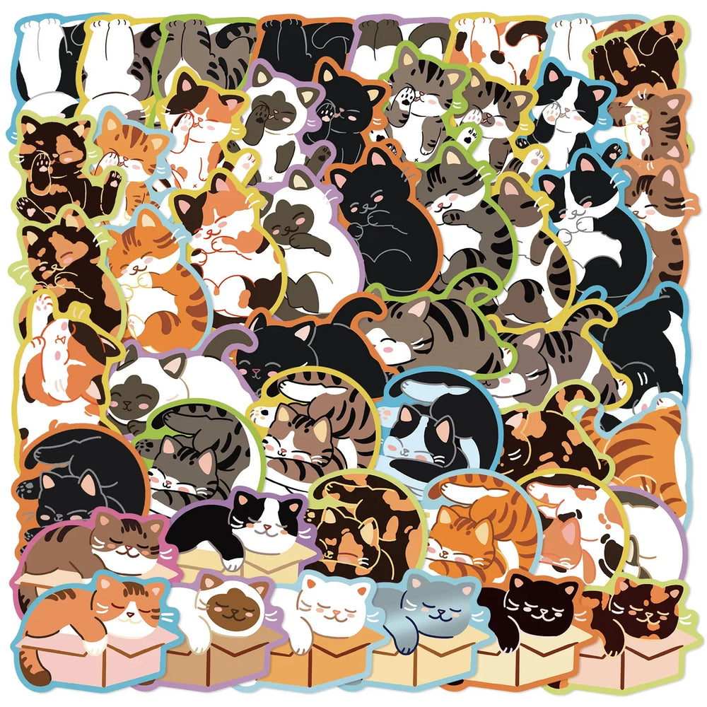 10/30/50PCS Kawaii Cat Stickers Cute Animal Graffiti Sticker Kids Toys Luggage Laptop Guitar Car Bike Decals Cartoon Decoration (Online Order Only)
