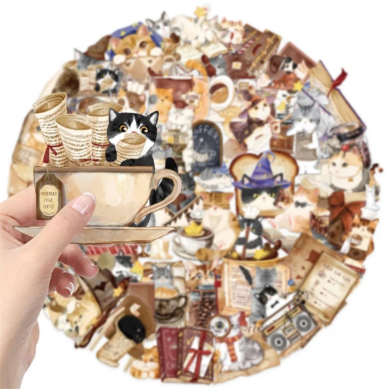50PCS Kawaii Magic Cat PET Sticker Aesthetic Transparent Decoration Scrapbooking Stationery Hand Accounting Supplies for Kids (ONLINE ORDER ONLY)