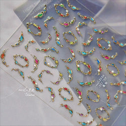 French Lines Gemstone Necklace Gilding Light Luxury Pearl Self Adhesive Nail Art Decorations Stickers Manicure Decals Wholesale (ONLINE ORDER ONLY)