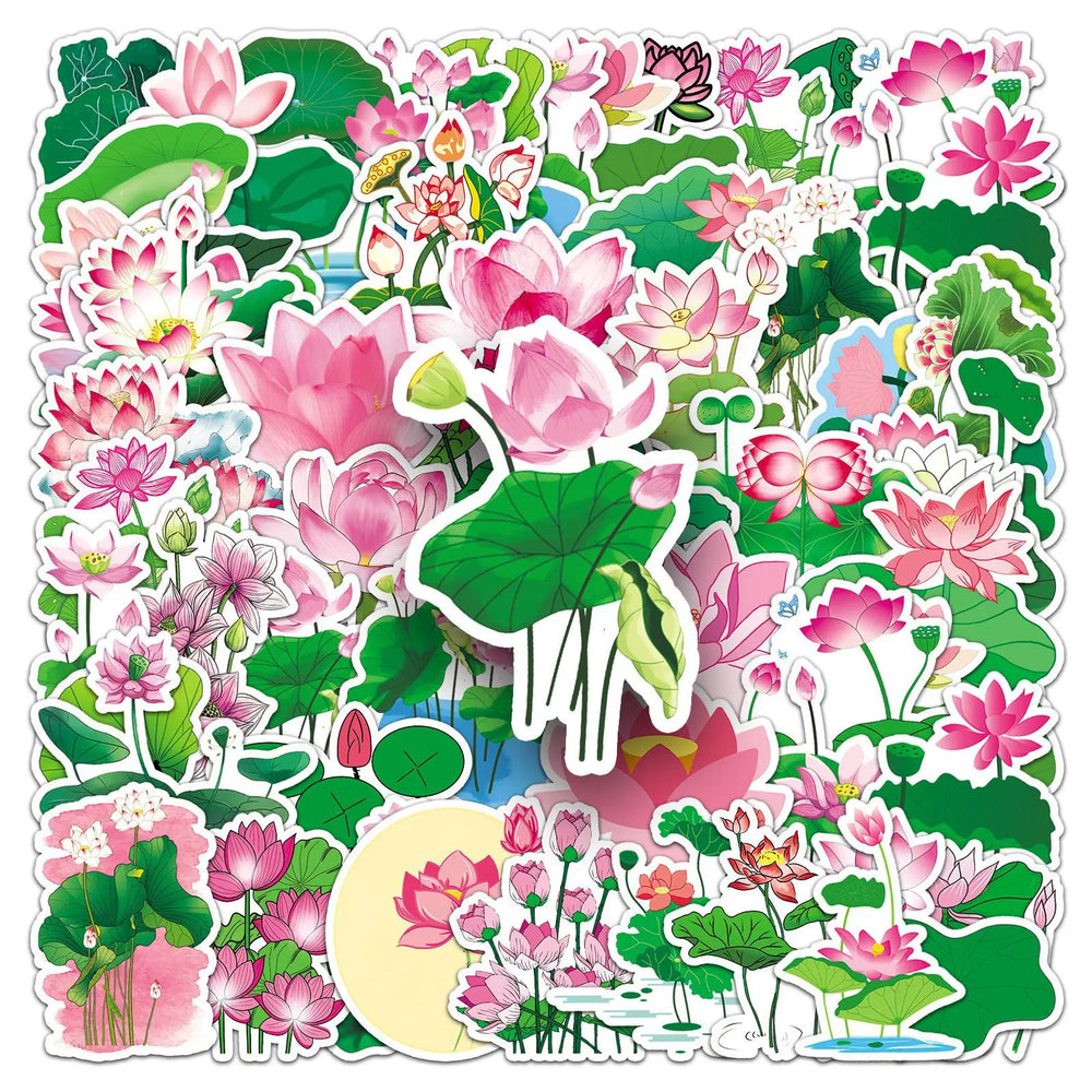 10/30/50PCS Lotus Cartoon Stickers Lotus Leaf Sticker DIY Luggage Laptop Phone Car Bike Graffiti  Skateboard Plant Decals Toy (ONLINE ORDER ONLY)