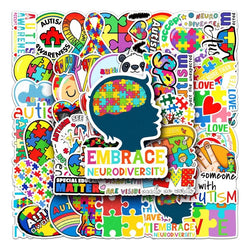 50pcs Autism Cartoon Stickers for Laptop, Phone, Scooter, Suitcase, Water Bottle, Stationery, Refrigerator Decoration (Online Order Only)