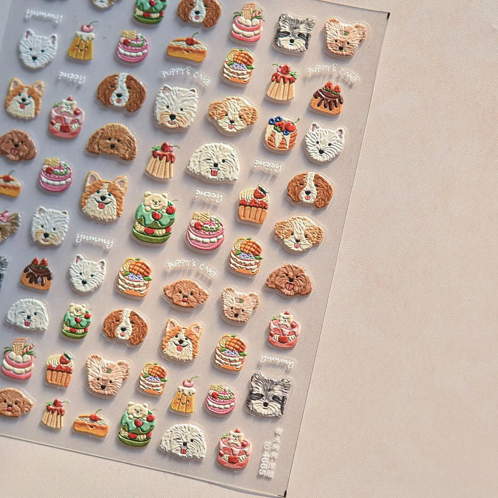 Cute Mango Dog Puppy Bear Bichon Blueberries Strawberry Cake Fruit Juice Desserts Corgi Adhesive Nail Art Sticker Manicure Decal (Online Order Only)