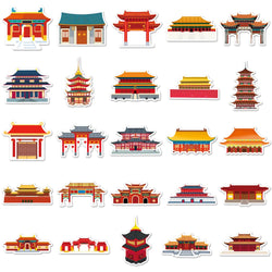 10/50pcs Antique Building House Stickers Personalized Chinese Style Stickers DIY Mobile Phone Case Suitcase Stickers Waterproof (Online Order Only)