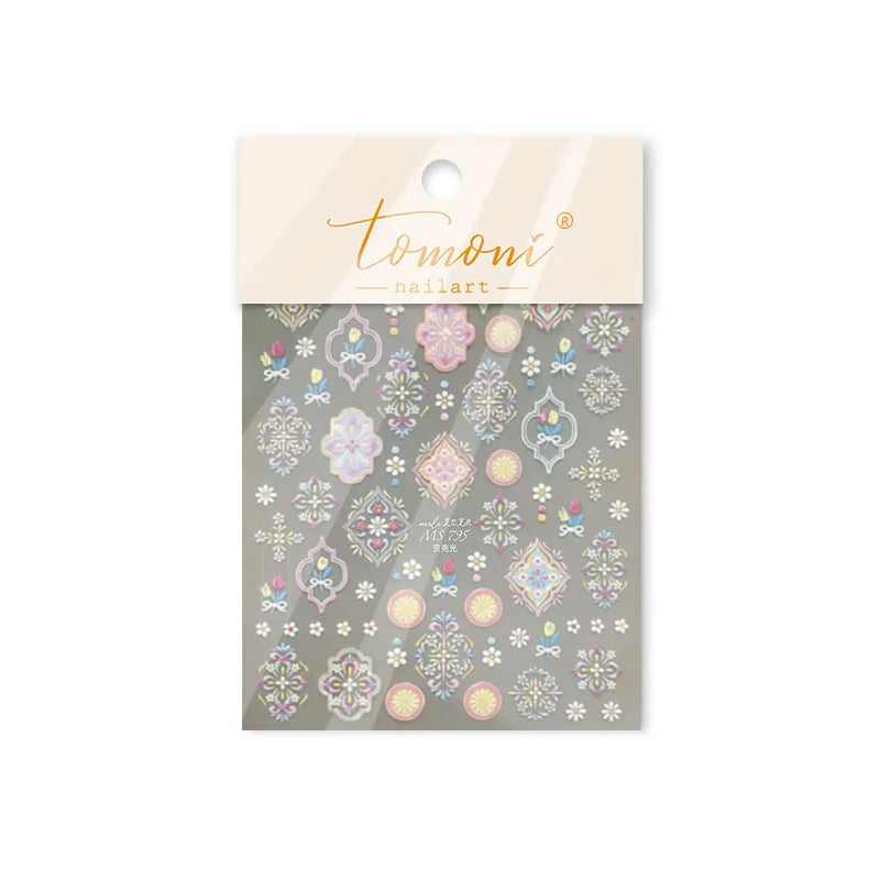 Chic Lavender Tulip Flower Bowknot Totem Center Symmetric Pattern Daisy Line Gird Self Adhesive Nail Art Stickers Manicure Decal (ONLINE ORDER ONLY)