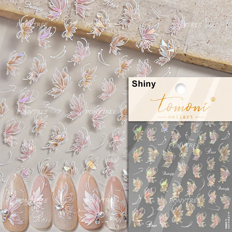 Butterfly Peach Blossom Flowers Lantern Star Tassel Pendant Gold Hot Stamping Self Adhesive Nail Art Stickers Manicure Decals (ONLINE ORDER ONLY)