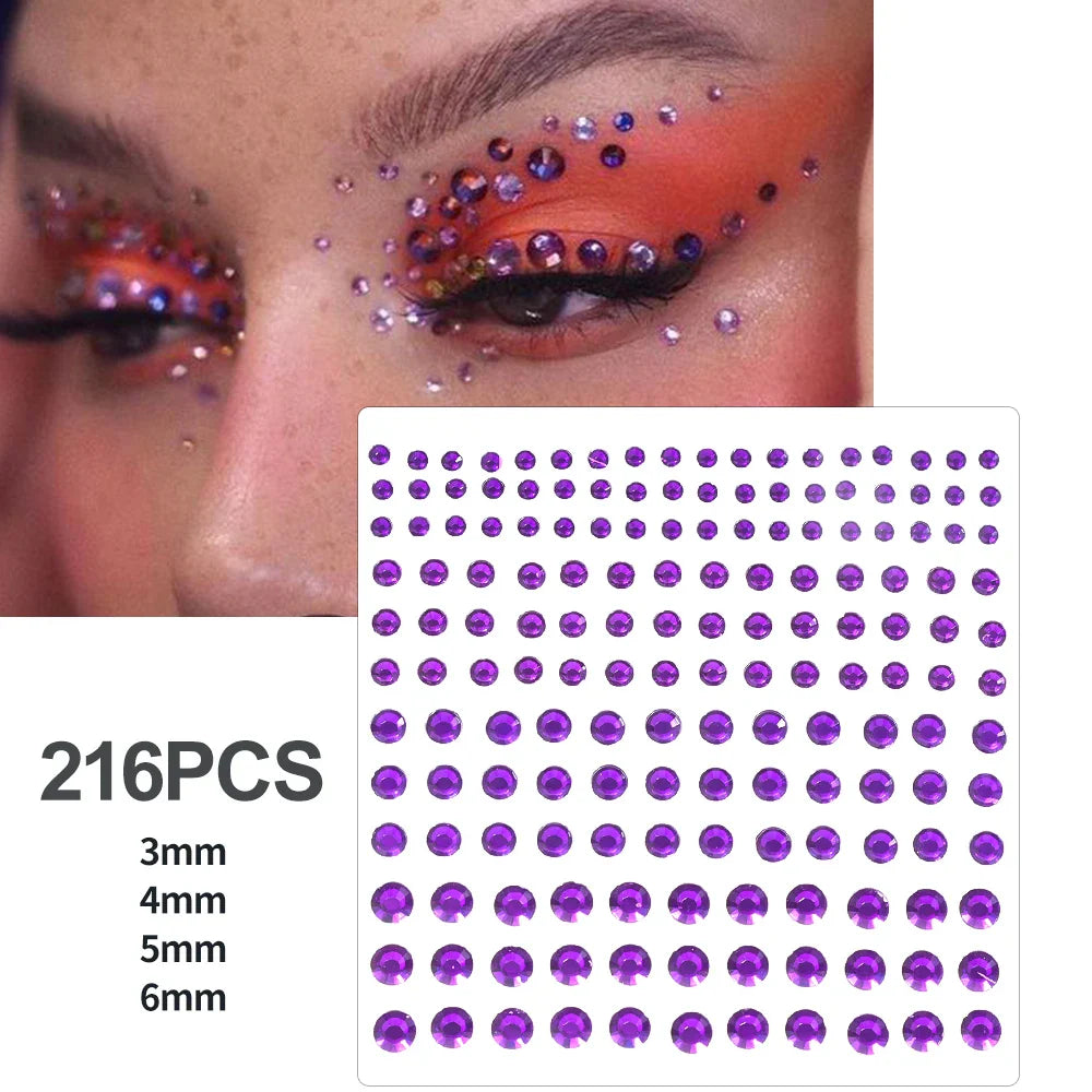 5Pcs Coloful Glitter Face Jewelry Sticker Crystal Eye Body Face Jewels Bady Makeup Tools Temporary Self-Adhesive Nail Rhinestone (ONLINE ORDER ONLY)