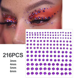 5Pcs Coloful Glitter Face Jewelry Sticker Crystal Eye Body Face Jewels Bady Makeup Tools Temporary Self-Adhesive Nail Rhinestone (ONLINE ORDER ONLY)