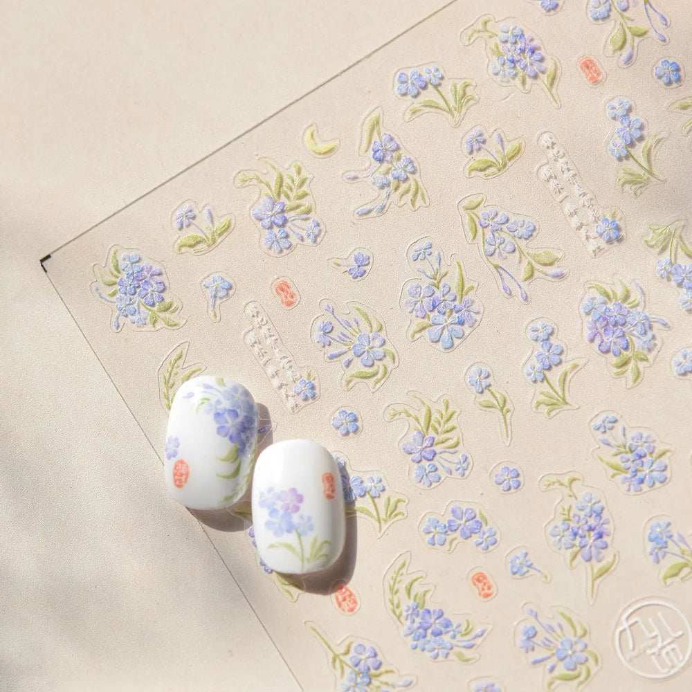 Vibrant and Lively Pullulate Purple Blue Snow Orchid Flower Garden Springtime Adhesive Nail Art Sticker Chic 3D Manicure Decals (Online Order Only)