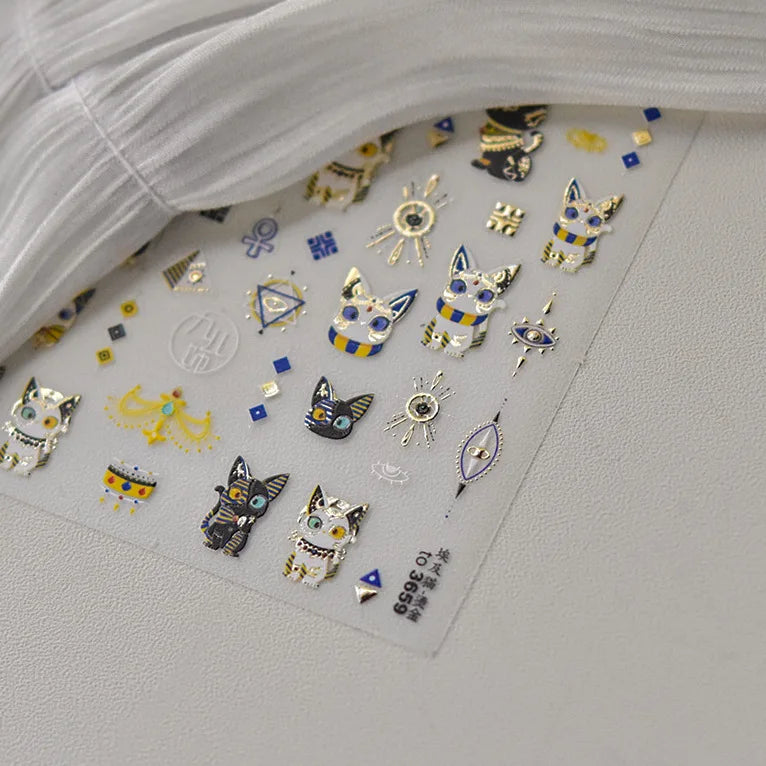 Mysterious Egyptian Cat Totem Eye Symbol Black Pharaoh Kitty Paw Sun Self Adhesive Nail Art Stickers Manicure Decals Wholesale (Online Order Only)