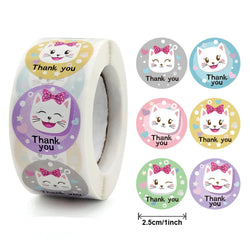 100-500pcs Round Cartoon Animals Thank You Stickers Cute Cats Teachers Reward Handmade Sealing Stickers Stickers (Online Order Only)