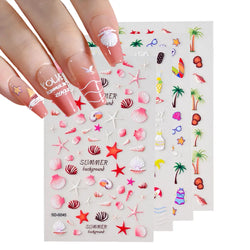 Summer Sea Shell 5D Nail Art Sticker Tropical Beach Coconut Slippers Decals Embossed  Conch Starfish Ocean Theme Nail Art Decor* (ONLINE ORDER ONLY)