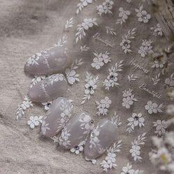 Wet Garden White Flower Leaves Elegant Beautiful Petal Delicate 5D 3D Charming Spring Adhesive Nail Art Stickers Manicure Decals (ONLINE ORDER ONLY)