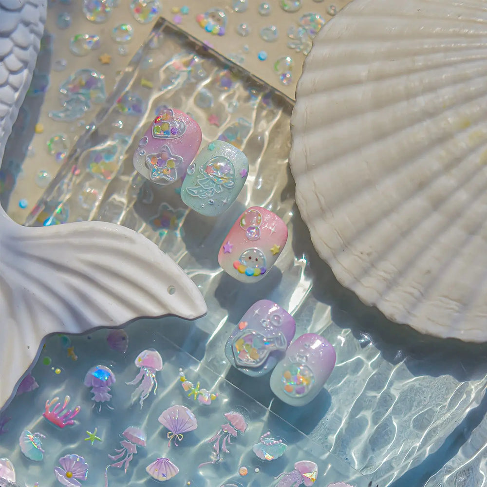 Infauna Jellyfish Conch Shell Starfish Octopus Coral Polypite Wishing Bottle Sea Self Adhesive Nail Art Stickers Manicure Decals (ONLINE ORDER ONLY)