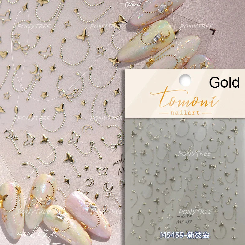 Star Moon Love Heart Curved Line Arc Dreamy Necklace Hanging in The Air Starry Night Adhesive Nail Art Stickers Manicure Decals (ONLINE ORDER ONLY)