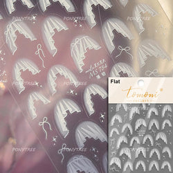 French Skirt Hem Halo Dyeing Purple Pink White Hemline Bowknot Wedding Veil Dreamy Star Adhesive Nail Art Sticker Manicure Decal (ONLINE ORDER ONLY)
