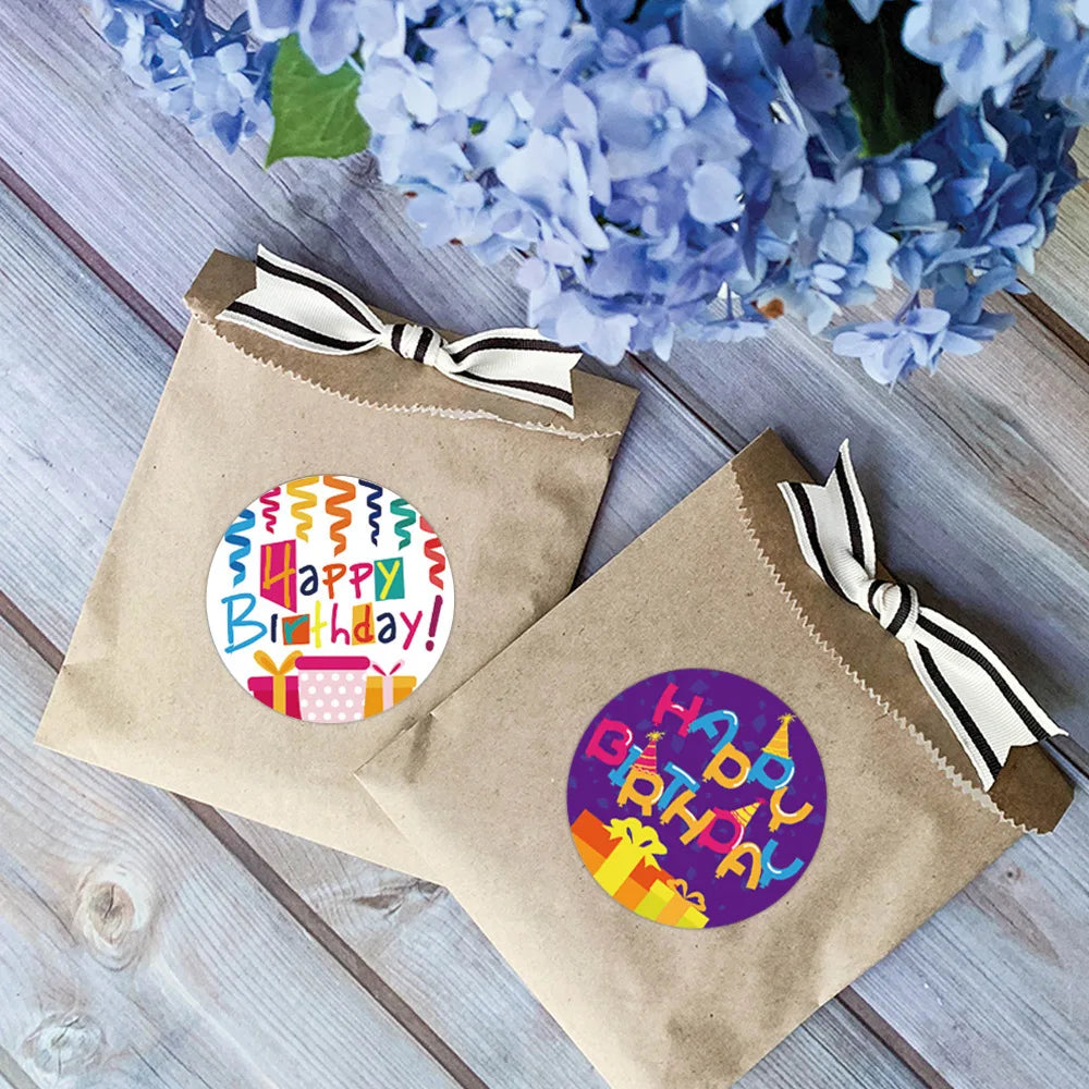 100-500pcs Cute Happy Birthday Sticker Birthday Gift Decoration Label Sealing Balloon Cake Label Packaging Scrapbook Sticker (Online Order Only)