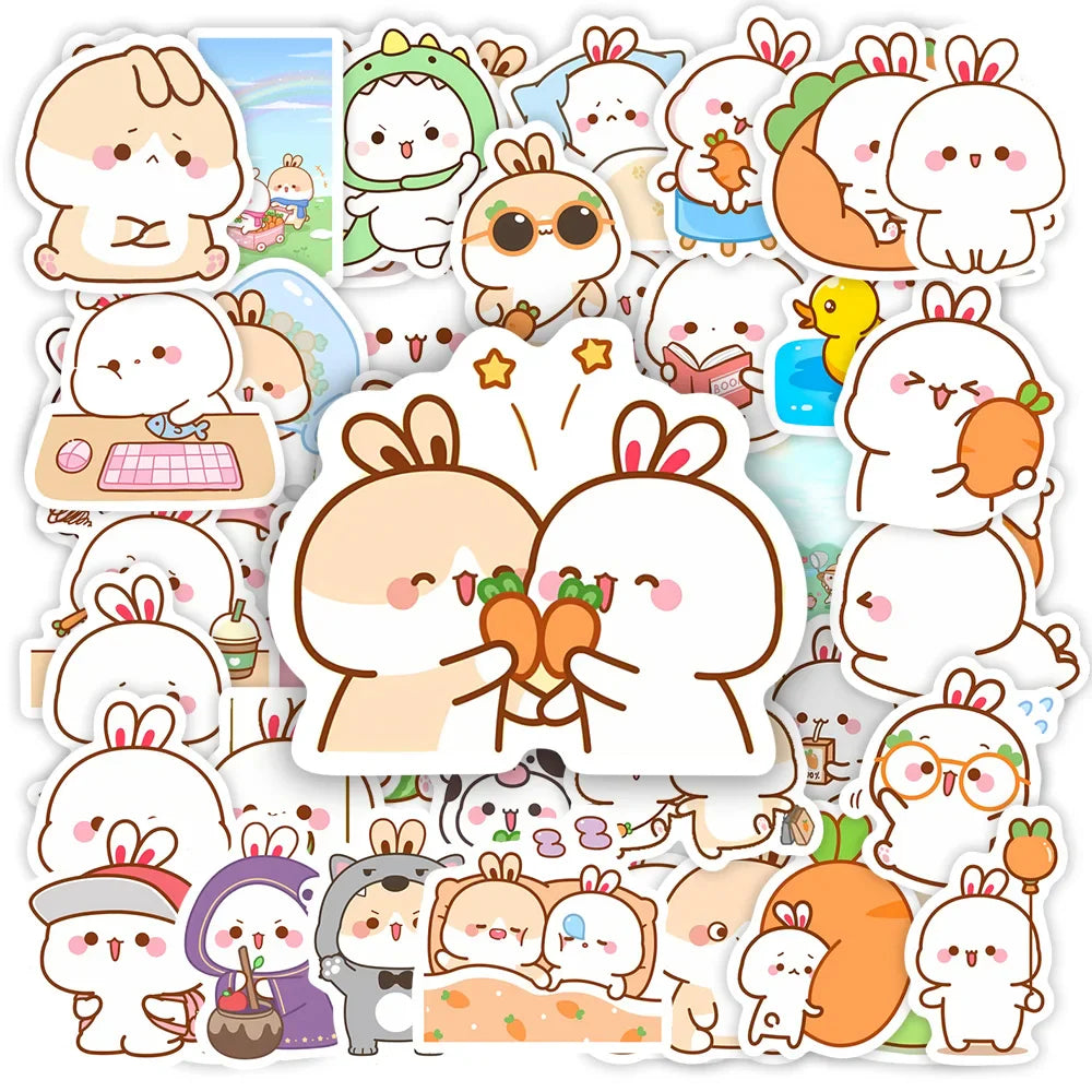 Kawaii Rabbit Couple Stickers Cute Bunny Animal DIY Toy Gift Graffiti Decal for Phone Luggage Laptop Scrapbook Waterproof (ONLINE ORDER ONLY)