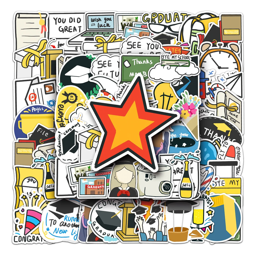 50Pcs Graduation Cartoon Waterproof Vinyl Stickers for Skateboard Snowboard (Online Order Only)