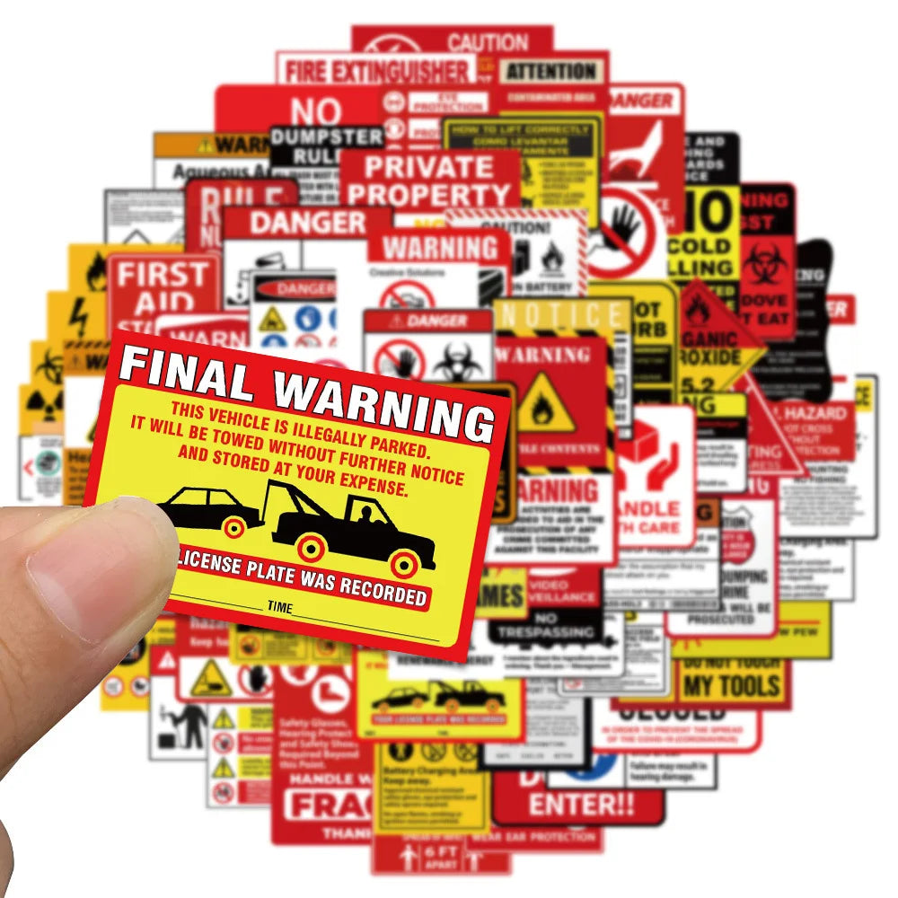 10/40/75pcs Funny Warning Stickers Danger Banning Signs Reminder Decals Skateboard Car Laptop Motorcycle Cool Waterproof Sticker (Online Order Only)