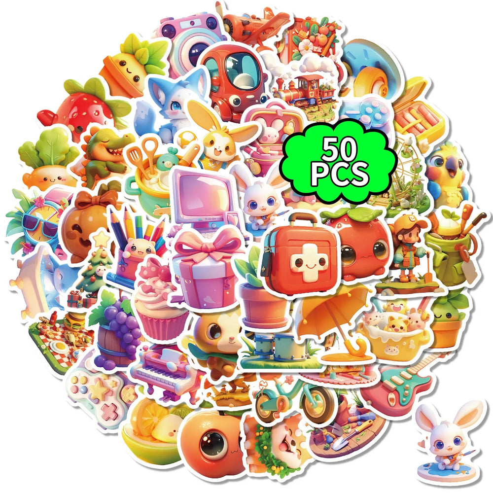 10/30/50PCS Kawaii Animal Stickers Cute Cartoon Food Graffiti Sticker Luggage Laptop Guitar Bike Skateboard 3D Decals Kids Toy (Online Order Only)