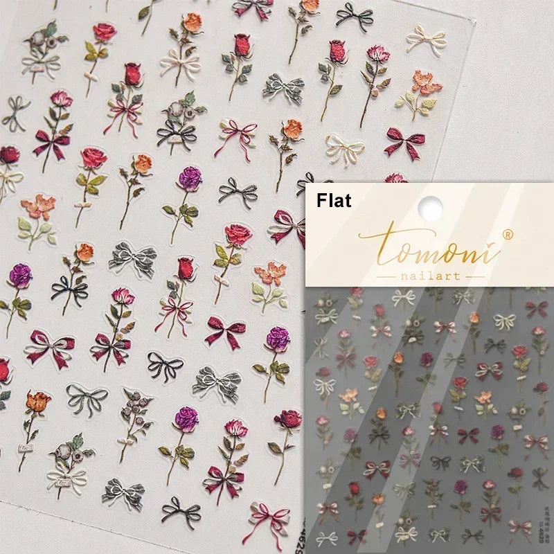 Charming Dreamy Shiny Jelly Blue Gradient Lily Flowers Rose Petal White Dot Chinese Colorful Nail Art Stickers Manicure Decals (ONLINE ORDER ONLY)