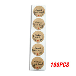 100-500pcs Handmade With Love Stickers 25mm Brown Wedding Stickers For Party Favors Decoration Envelope Seals Stationery (ONLINE ORDER ONLY)