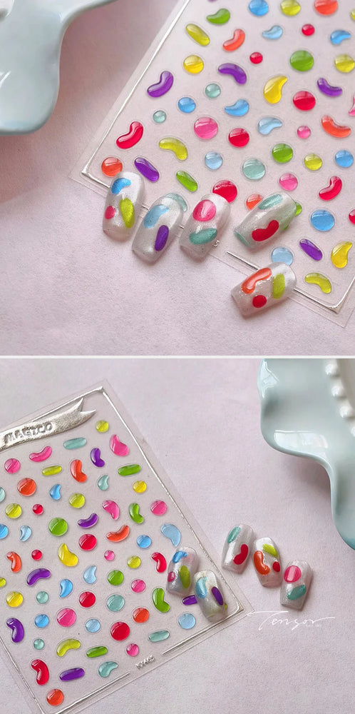 Colourful Graffiti Round Dot Line Water Droplet Cute Comma Geometric Jelly 5D Self Adhesive Nail Art Stickers Manicure Decals (Online Order Only)