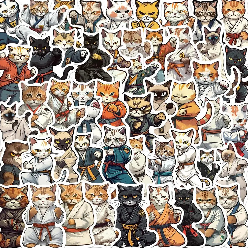 50PCS Kung Fu Cat Stickers Cute Cartoon Decals for Skateboard, Notebook, Luggage, Phone, Fridge, Bike, Car, Laptop (Online Order Only)