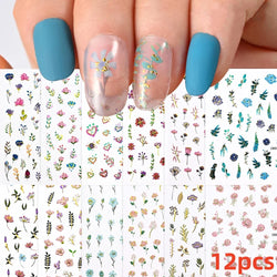 12PCS White Flowers Leaves 3D Nail Stickers Star/Moon/Sun Nail Art Decoration Decals Geometric Flower Stickers Nail Art Supplies (ONLINE ORDER ONLY)